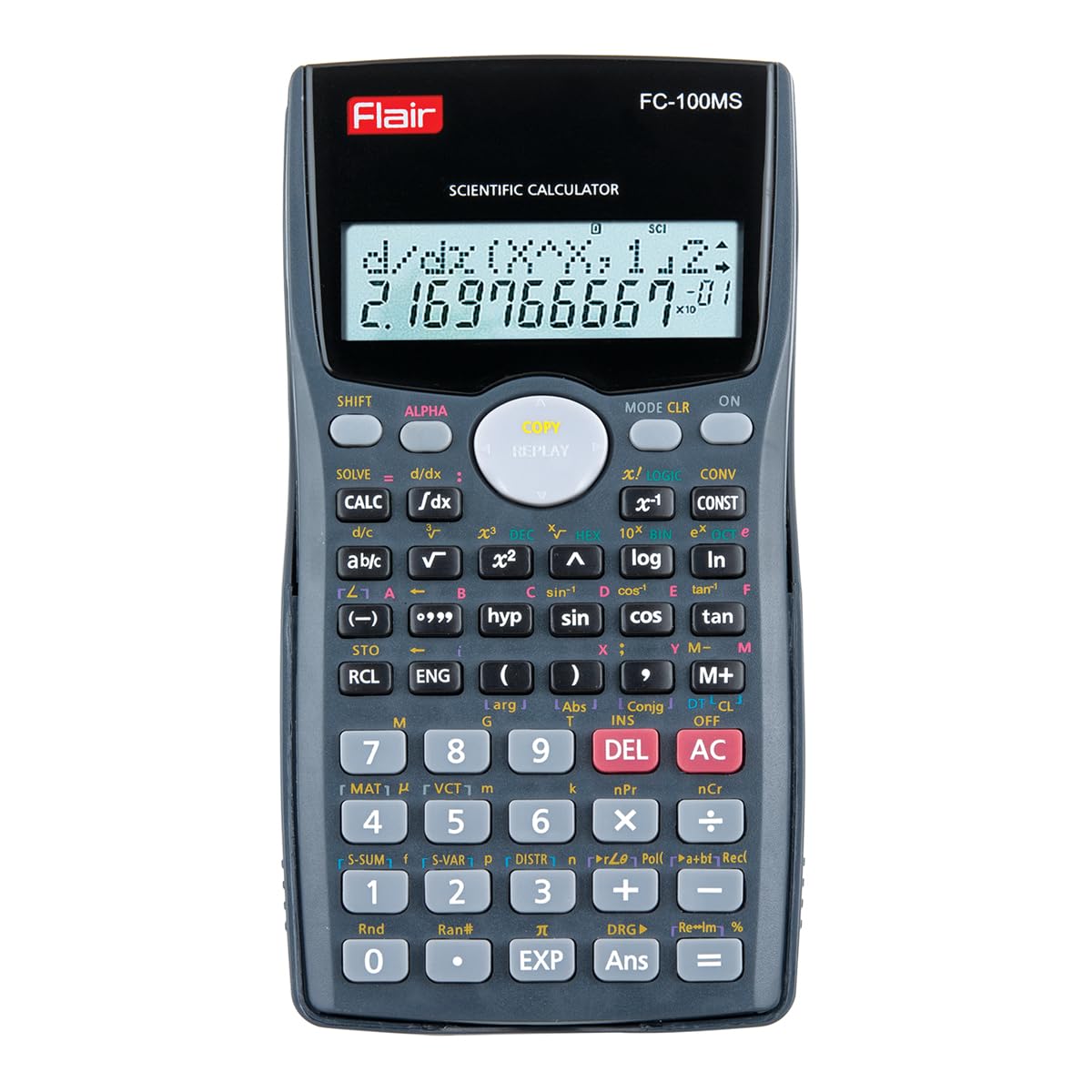 Flair FC-100MS Desktop Series Scientific Calculator | 300 Functions with 40 Scientific Calculations | Two Line Display | 10 + 2 Digits Calculator | for Student & Financial Work | Black, Pack of 1