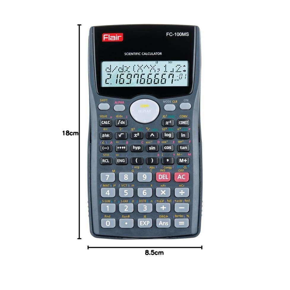 Flair FC-100MS Desktop Series Scientific Calculator | 300 Functions with 40 Scientific Calculations | Two Line Display | 10 + 2 Digits Calculator | for Student & Financial Work | Black, Pack of 1