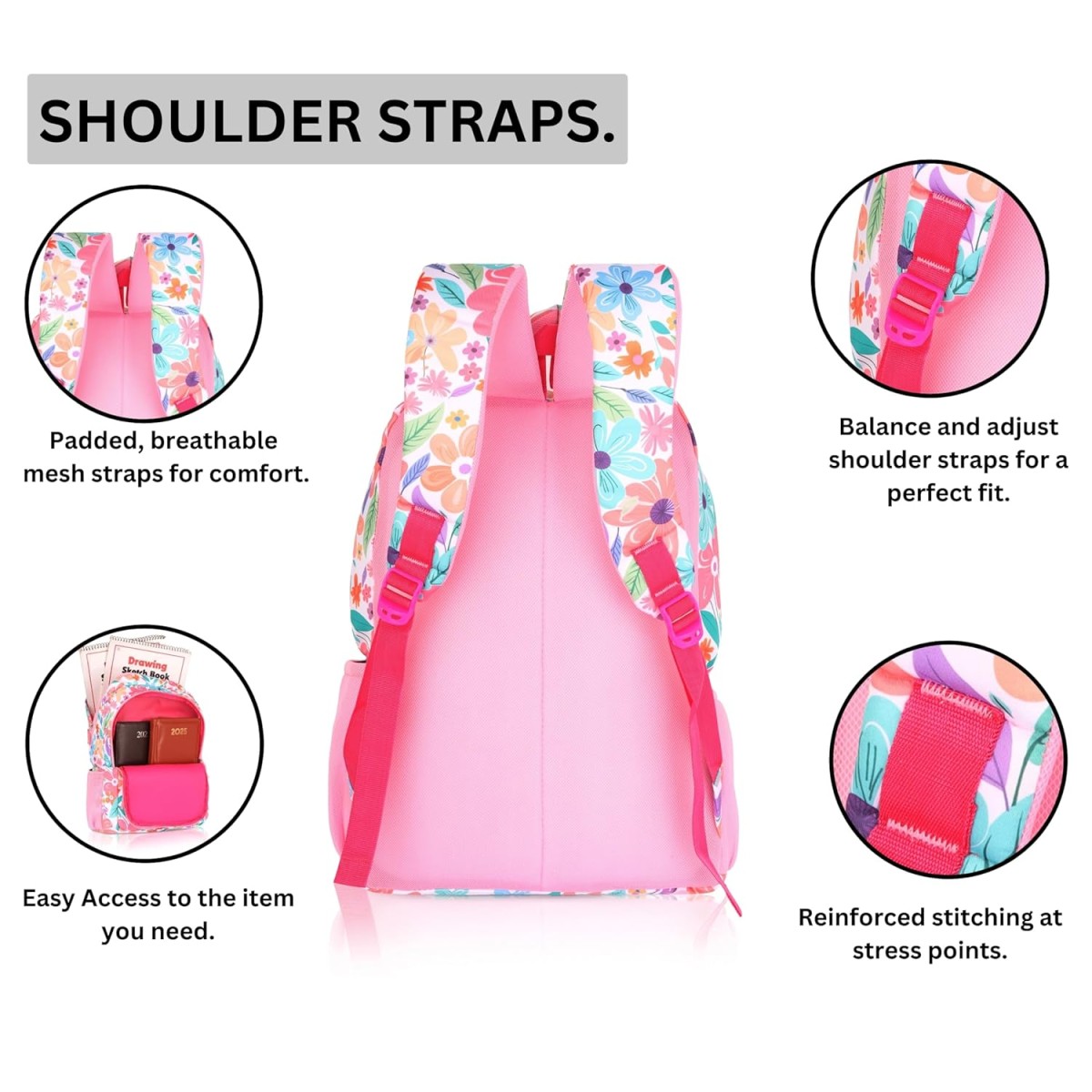 Spring Floral Printed School 32 L बैकपैक (गुलाबी)