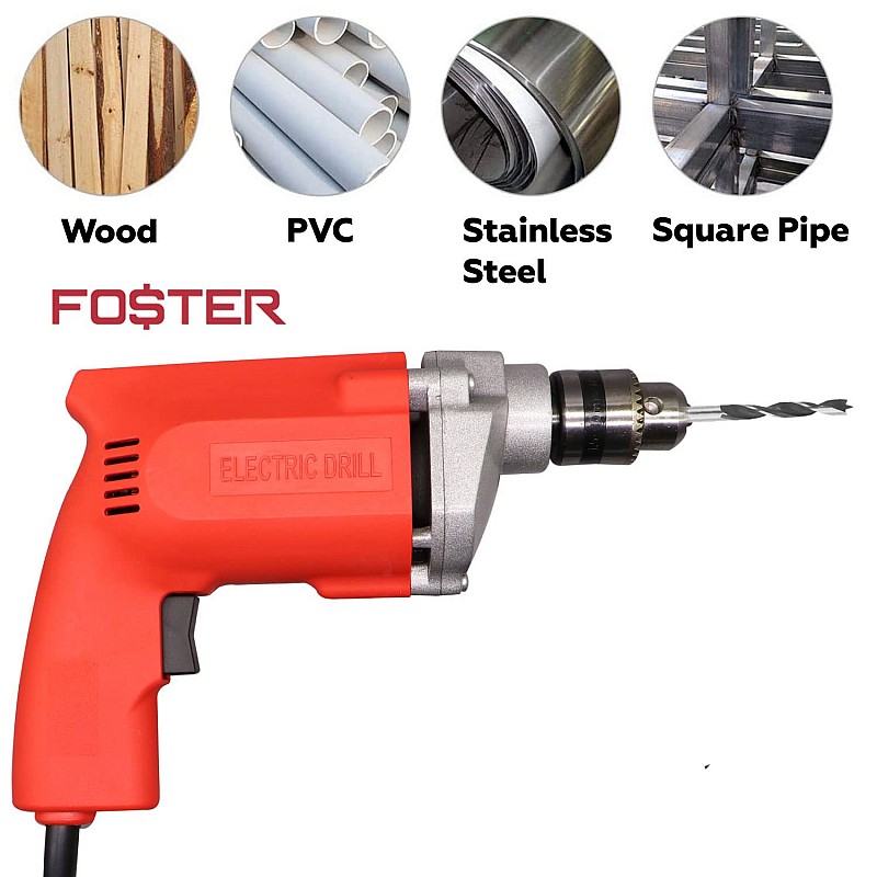 Foster FPD-010A 10 millimeters Chuck Size 400-Watt Pistol Grip Drill Machine for Home,red