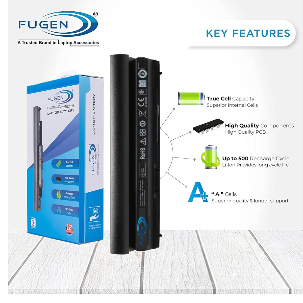 Fugen 6 Cell Laptop Battery for de-ll Latitude E6120, E6220, E6230, E6320, E6320 XFR, E6330, E6430S, 09K6P Black