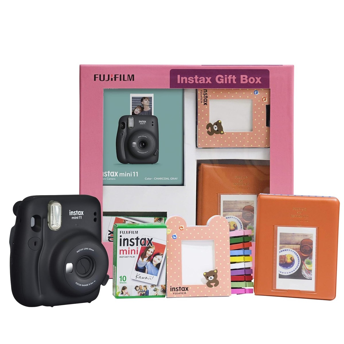 Fujifilm Instax Mini 11 Instant Camera (Charcoal Grey) Gift Box with 10 Shots