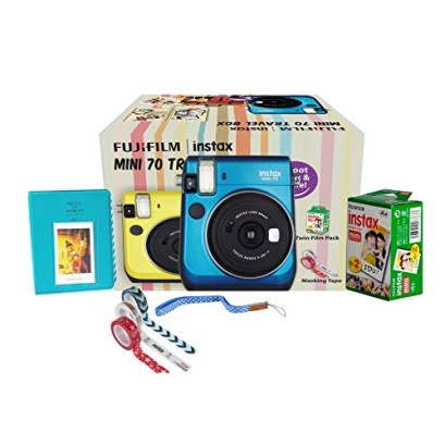 Fujifilm Instax Mini 70 Travel Box Combo Offer (Blue Camera + Twin Film Pack + Marker + Scrap Book + Neck Strap + Masking Tape)