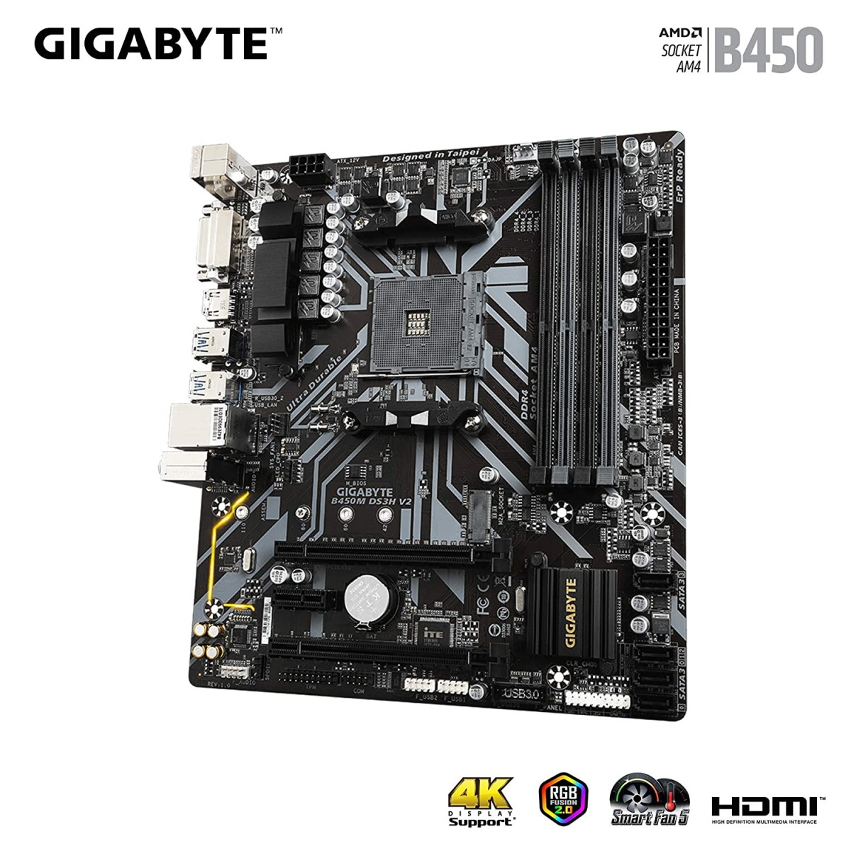 GIGABYTE AMD B450M DS3H V2 Ultra Durable Motherboard with Digital VRM Solution GIGABYTE Gaming LAN and Bandwidth Management Motherboard GIGABYTE AMD B450M DS3H V2 Ultra Durable Motherboard with Digital VRM Solution GIGABYTE Gaming LAN and Bandwidth Management Motherboard