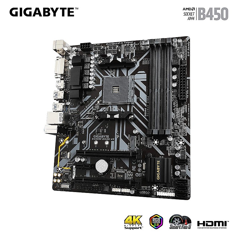 GIGABYTE AMD B450M DS3H V2 Ultra Durable Motherboard with Digital VRM Solution GIGABYTE Gaming LAN and Bandwidth Management Motherboard