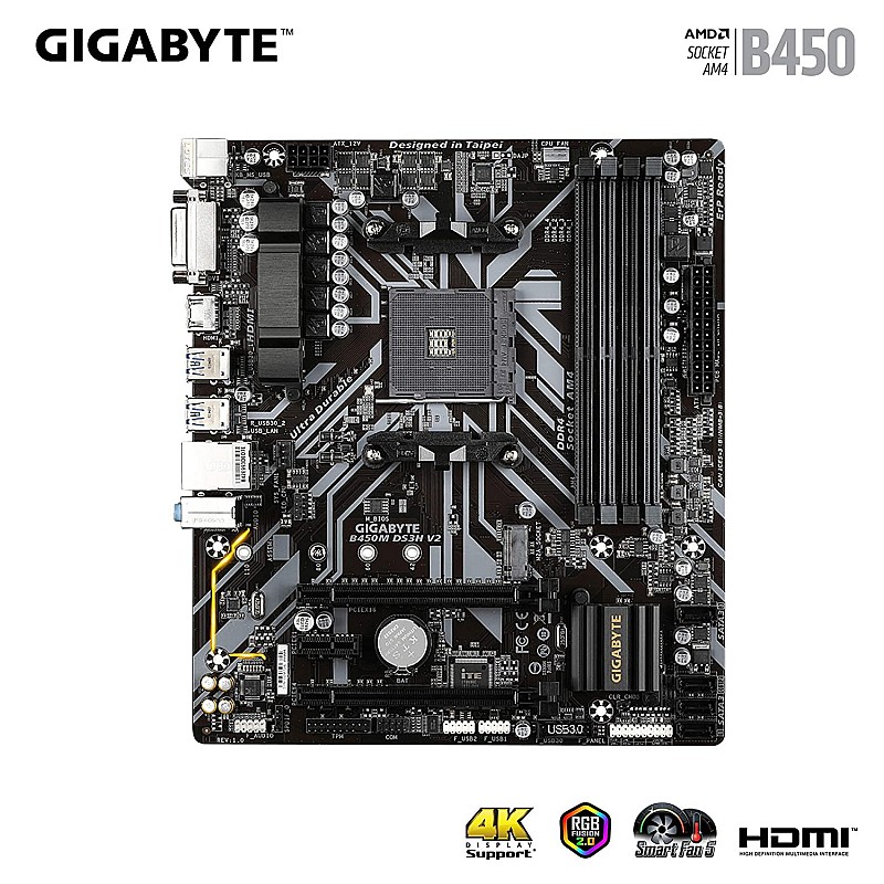 GIGABYTE AMD B450M DS3H V2 Ultra Durable Motherboard with Digital VRM Solution GIGABYTE Gaming LAN and Bandwidth Management Motherboard