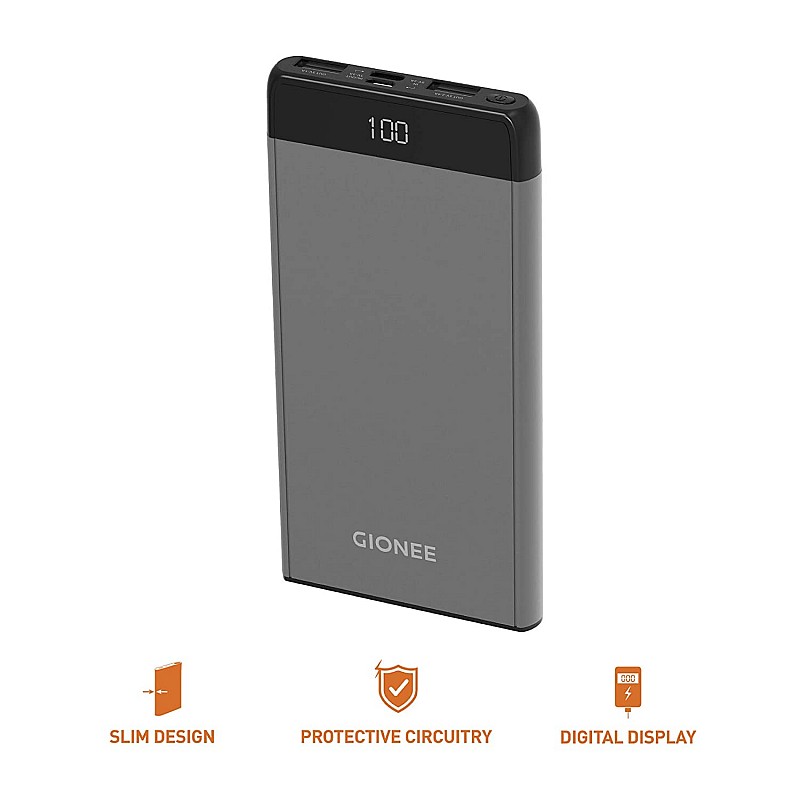 GIONEE 10000 mAh Fast Charging 15 W Power Bank PB10K1S (Grey)