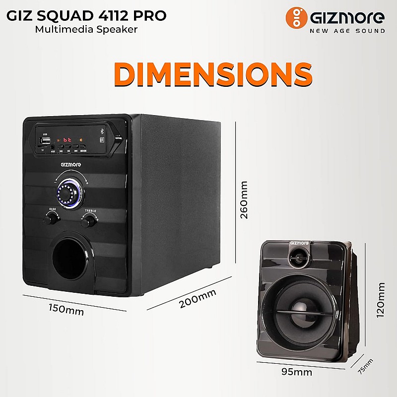 GIZMORE GIZ Squad 4112 Pro Home Entertainment 40 Watt & High BASS Multi Connectivity Bluetooth, AUX, USB, FM Radio & Micro SD Card 4.1 Channel Multimedia Speaker with Remote Control, Black