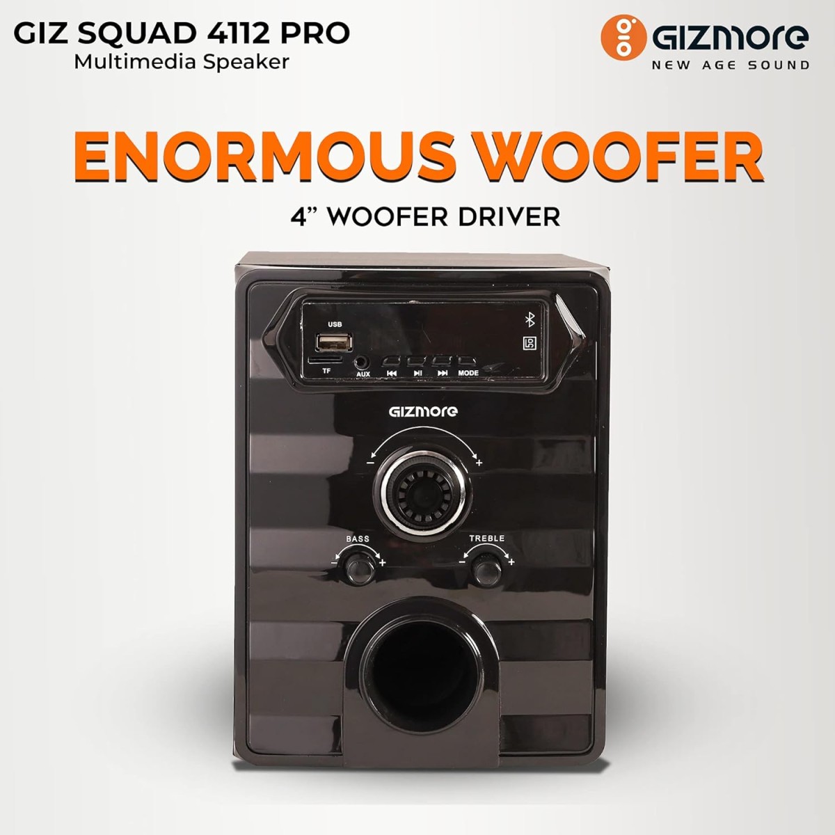 GIZMORE GIZ Squad 4112 Pro Home Entertainment 40 Watt & High BASS Multi Connectivity Bluetooth, AUX, USB, FM Radio & Micro SD Card 4.1 Channel Multimedia Speaker with Remote Control, Black