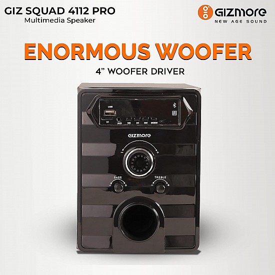 GIZMORE GIZ Squad 4112 Pro Home Entertainment 40 Watt & High BASS Multi Connectivity Bluetooth, AUX, USB, FM Radio & Micro SD Card 4.1 Channel Multimedia Speaker with Remote Control, Black