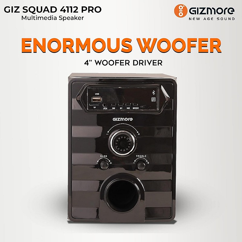 GIZMORE GIZ Squad 4112 Pro Home Entertainment 40 Watt & High BASS Multi Connectivity Bluetooth, AUX, USB, FM Radio & Micro SD Card 4.1 Channel Multimedia Speaker with Remote Control, Black