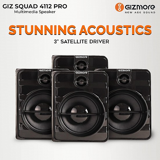 GIZMORE GIZ Squad 4112 Pro Home Entertainment 40 Watt & High BASS Multi Connectivity Bluetooth, AUX, USB, FM Radio & Micro SD Card 4.1 Channel Multimedia Speaker with Remote Control, Black