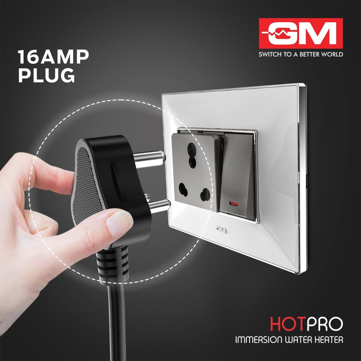 GM Immersion Rod Water Heater with Bucket Guard 1500W 16 AMP Plug Superior Copper Element Heat Resistant Handle Nickel Plated Prevents Corrosion Double ISI Certified 1.6M Cord 2 Years Warranty