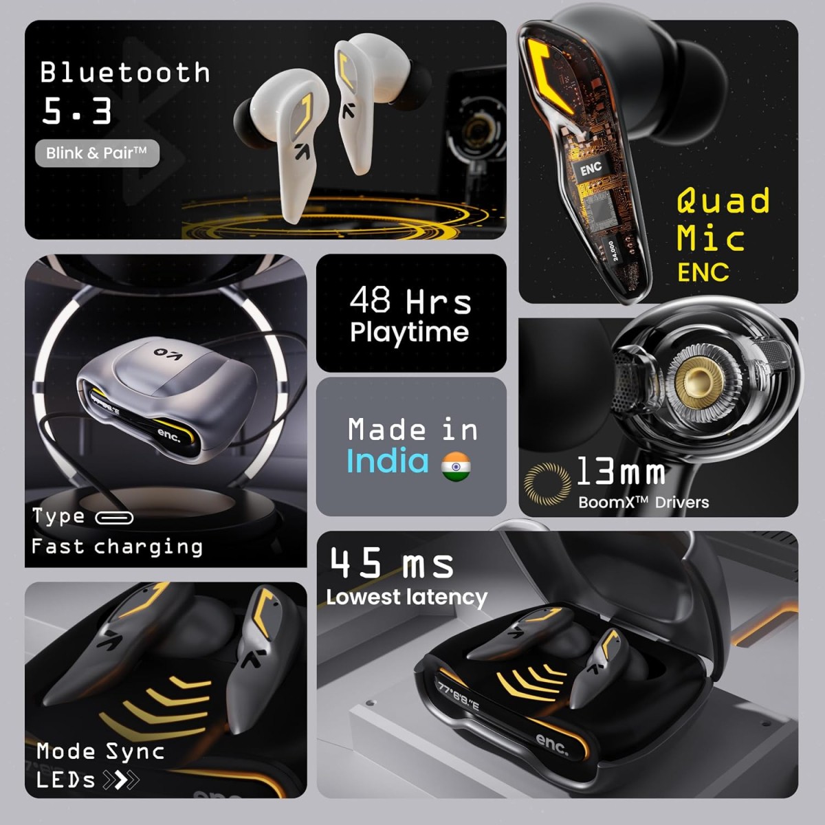 GOBOULT Astra Truly Wireless in Ear Earbuds with 48H Playtime, Built-in App Support, 45ms Low Latency Gaming Airbass