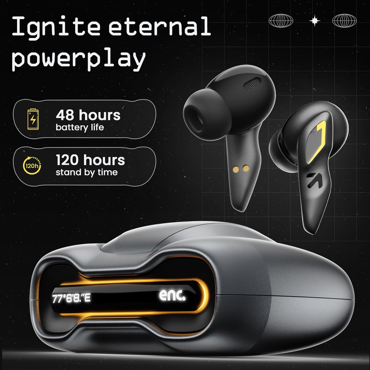 GOBOULT Astra Truly Wireless in Ear Earbuds with 48H Playtime, Built-in App Support, 45ms Low Latency Gaming, 4 Mics ENC, Breathing LEDs,13mm Bass Drivers, TWS Ear Buds (Smoky Metal)