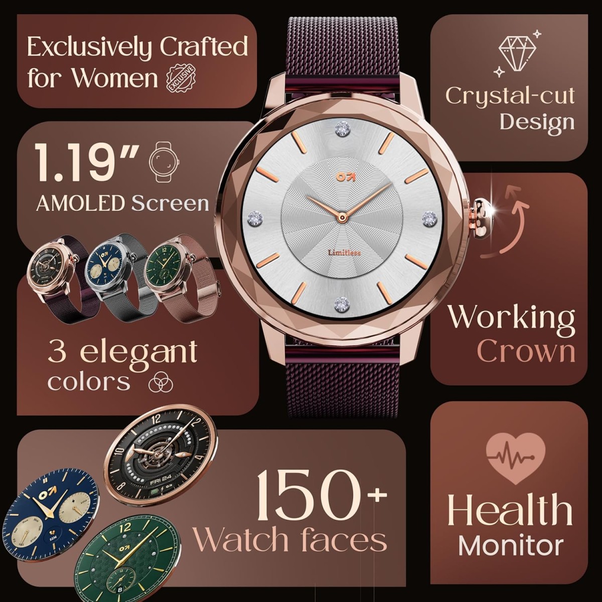 GOBOULT Newly Launched Alora Smart Watch 1.19'' AMOLED Display, BT Calling, Rotating Bezel, 150+Watchfaces, 800 Nits Brightness, AI Voice Assistant, SpO2 Monitoring, 120+ Sports Mode (Red Wine) GOBOULT Newly Launched Alora Smart Watch 1.19'' AMOLED Display, BT Calling, Rotating Bezel, 150+Watchfaces, 800 Nits Brightness, AI Voice Assistant, SpO2 Monitoring, 120+ Sports Mode (Red Wine)