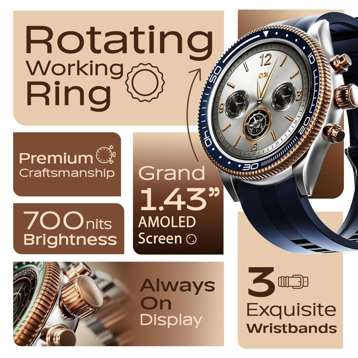 GOBOULT Newly Launched Saber Smart Watch 1.43'' AMOLED Display, BT Calling, Rotating Bezel, 200+Watchfaces, 700 Nits Brightness, AI Voice Assistant, SpO2 Monitoring, 120+ Sports Mode (Blue) GOBOULT Newly Launched Saber Smart Watch 1.43'' AMOLED Display, BT Calling, Rotating Bezel, 200+Watchfaces, 700 Nits Brightness, AI Voice Assistant, SpO2 Monitoring, 120+ Sports Mode (Blue)