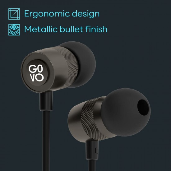 GOVO GOBASS 910 in-Ear Wired Earphones with Mic and Tangle Free Cable (Gun Metal Grey)