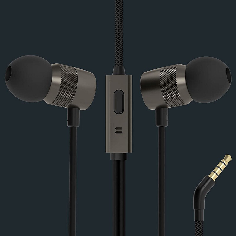 GOVO GOBASS 910 in-Ear Wired Earphones with Mic and Tangle Free Cable (Gun Metal Grey)