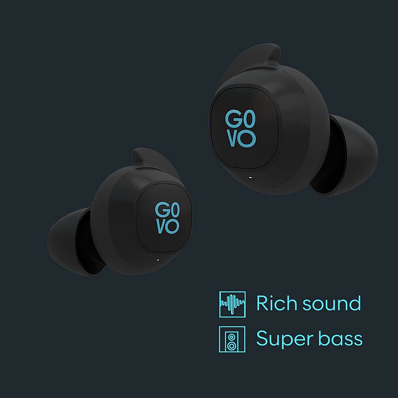 GOVO GOBUDS 920 Earbuds - Truly Wireless Earbuds with Mic, Noise Cancellation, Battery 30H, Bluetooth v5.0, IPX5, Fast Charge (Premium Black)