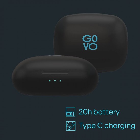 GOVO GOBUDS 920 Earbuds - Truly Wireless Earbuds with Mic, Noise Cancellation, Battery 30H, Bluetooth v5.0, IPX5, Fast Charge (Premium Black)