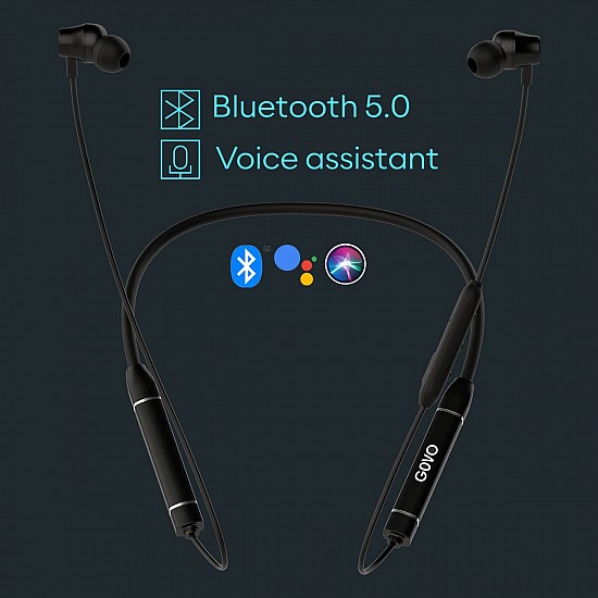 GOVO GOKIXX 620 Bluetooth Neckband, 20H Battery, 10mm Drivers Platinum Black