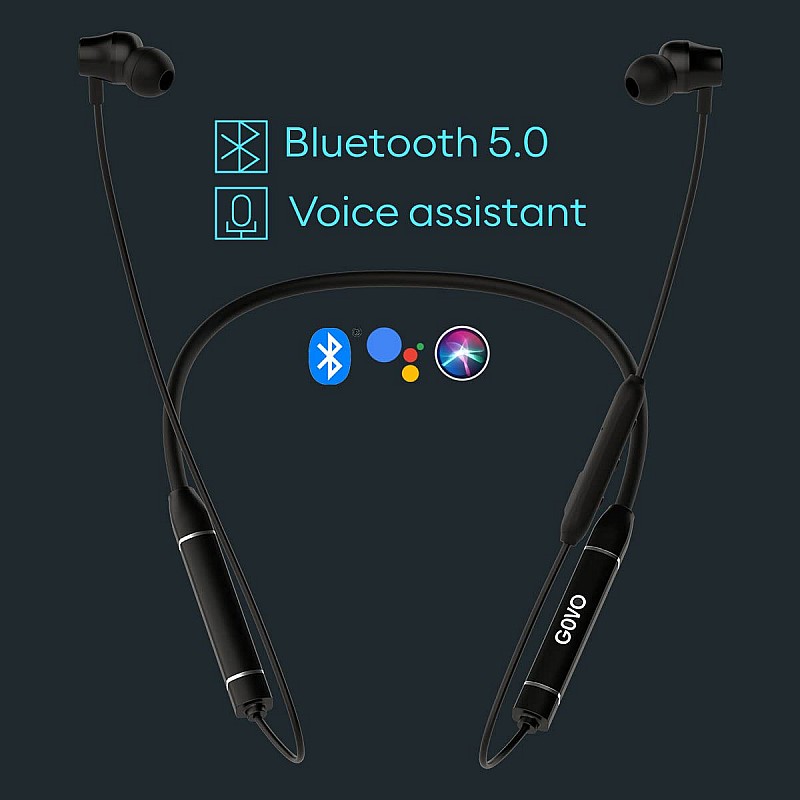 GOVO GOKIXX 620 Bluetooth Neckband, 20H Battery, 10mm Drivers Platinum Black