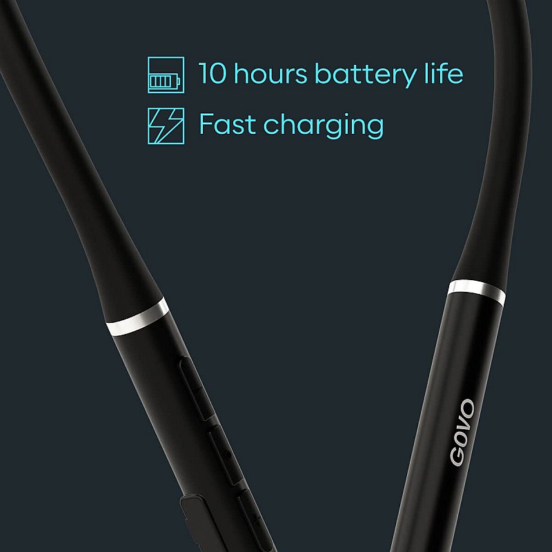 GOVO GOKIXX 630 Wireless Neckband with ASAP Charge, Upto 10H Play time Platinum Black