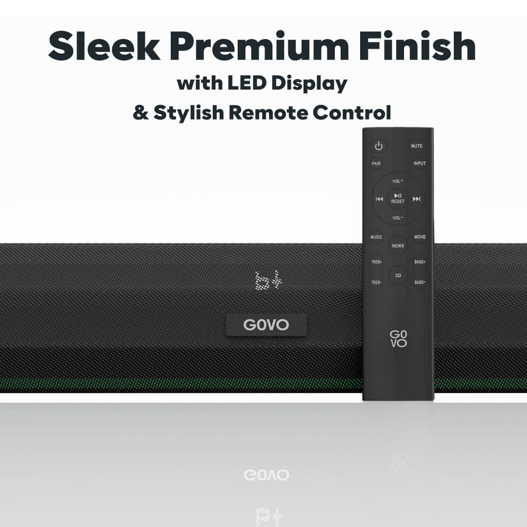 GOVO GOSURROUND 900 200W Soundbar, 2.1 Channel Home Theatre, 6.5” Wired Stylish Remote (Platinum Black)