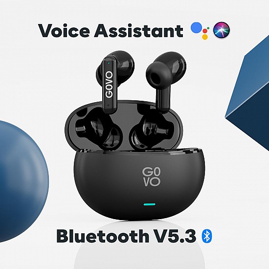 GOVO GoBuds 445 Wireless Earbuds: with 72H Playtime, Quad Mic ENC, Rapid Charge (5 mins charge= 120 mins playtime), Low Latency Mode, 12mm Drivers, Bluetooth v5.3,Smart Touch Controls (Platinum Black)