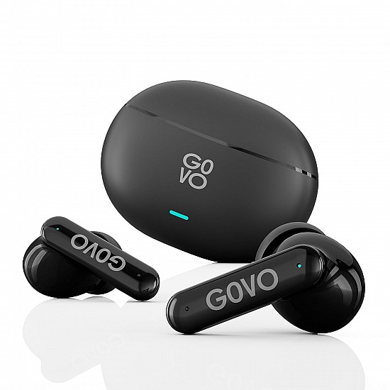 GOVO GoBuds 445 Wireless Earbuds: with 72H Playtime, Quad Mic ENC, Rapid Charge (5 mins charge= 120 mins playtime), Low Latency Mode, 12mm Drivers, Bluetooth v5.3,Smart Touch Controls (Platinum Black)