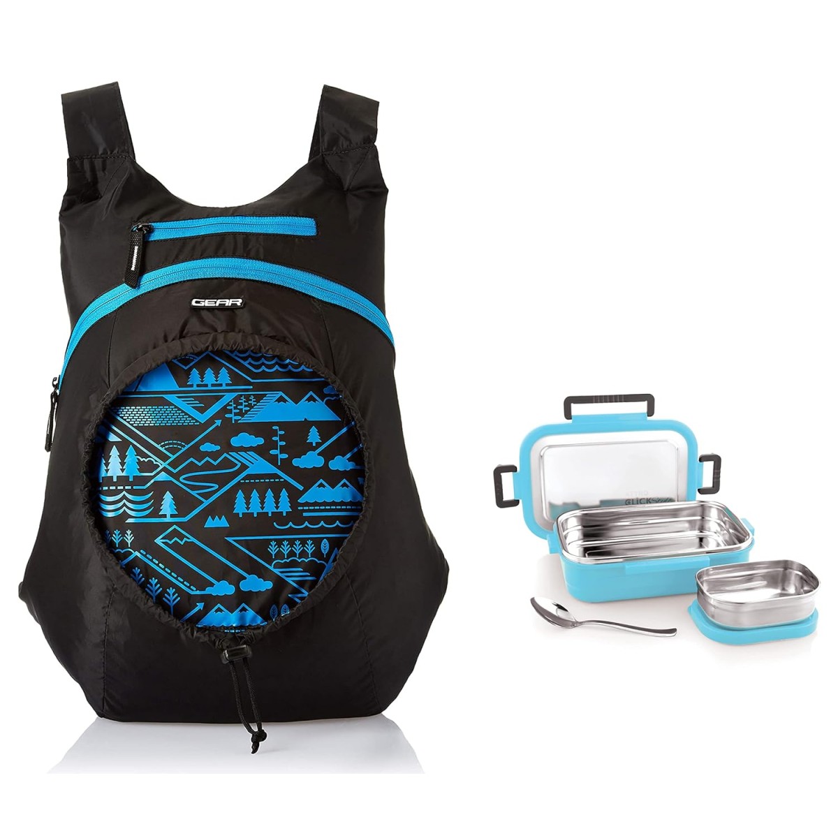 Gear CarryOn 16L Foldable Water Resistant School Bag//Backpack/College Bag for Men/Women - Blue Black