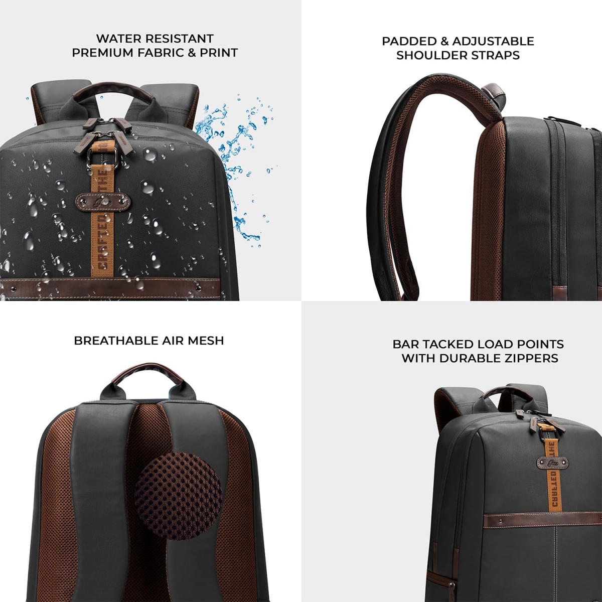 Gear Classic 4 19"/31L Anti Theft Faux Leather Medium Water Resistant 3 Compartment Laptop Backpack/Casual Backpack/Daypack/Travel Backpack/College Bag For Men/Women(Black-Brown)