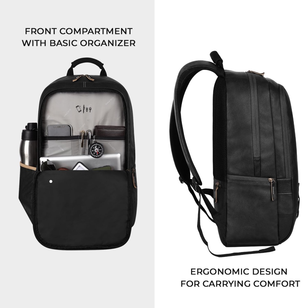 Gear Classic 28 L Anti Theft Faux Leather 14 cms Black Laptop Backpack (LBPCLSLTH0101) 