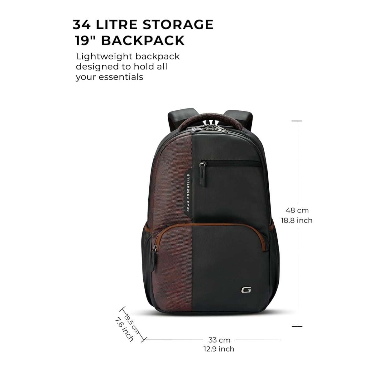 Gear Vintage 2 Faux Leather(Without Antitheft) 19"/34L Large Water Resistant Laptop Backpack/Casual Backpack/Daypack/Travel Backpack/College Bag For Men/Women(Black-Brown)