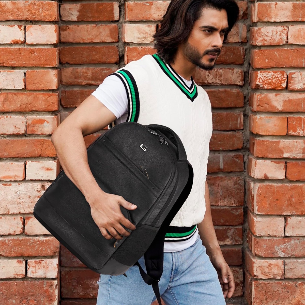 Gear Vintage2 Anti Theft Faux Leather 28 Ltrs Black Laptop Backpack (LBPVG2LTH0101)