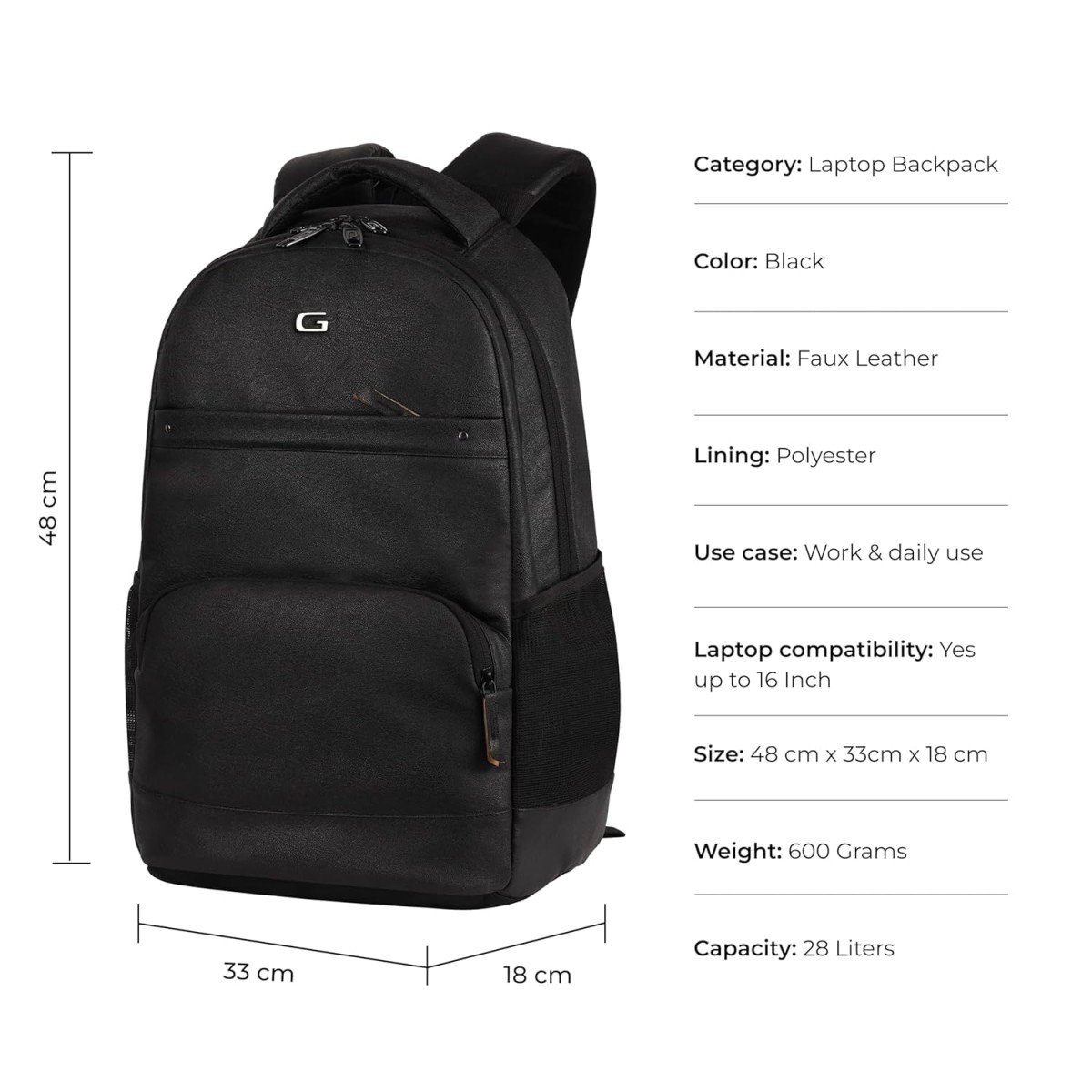 Gear Vintage2 Anti Theft Faux Leather 28 Ltrs Black Laptop Backpack (LBPVG2LTH0101)