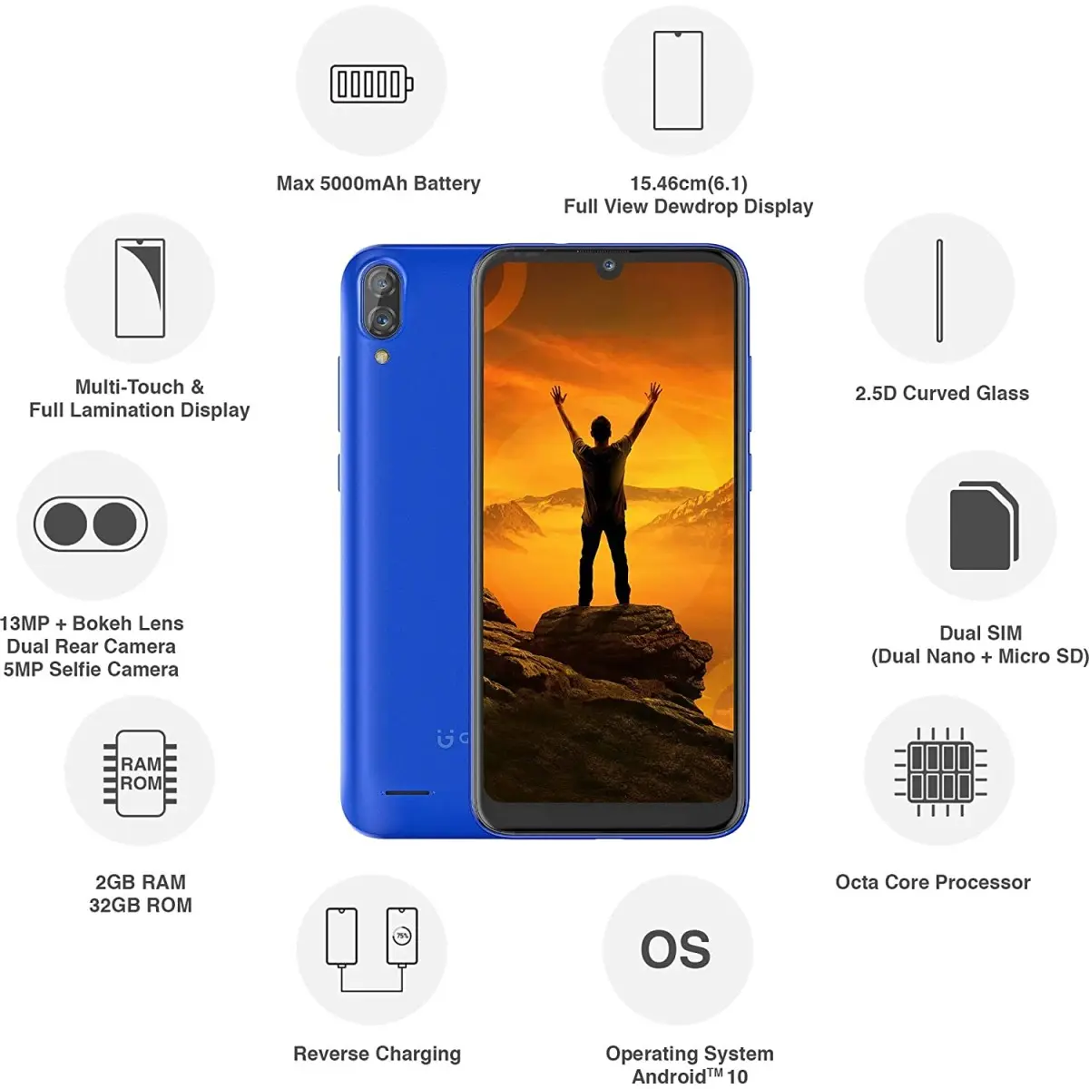 Gionee Max (2 GB RAM, 32GB ROM) Royal Blue