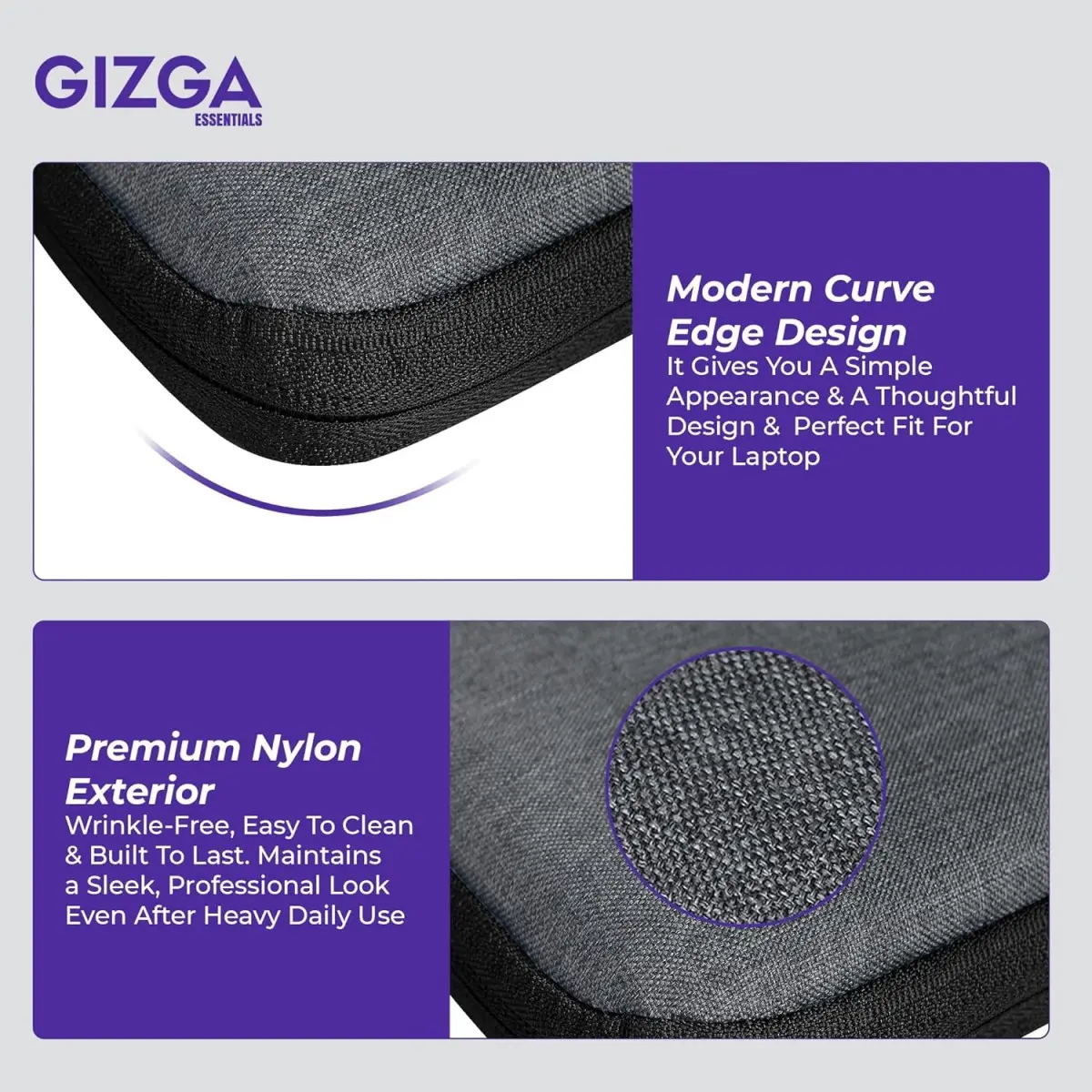 Gizga Essentials 14.1 Inch Laptop Sleeve Case Cover Pouch Bag with Handle & Front Pocket| Slim & Water-Resistant Nylon Fabric with Shockproof Foam Padding, Soft Lining & Premium Zipper Closure (Grey)