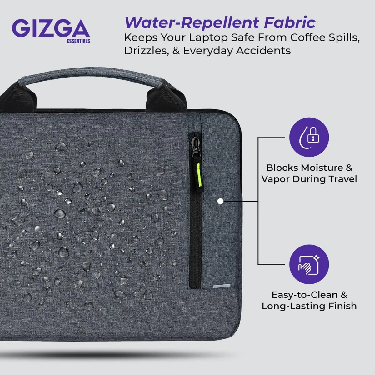 Gizga Essentials 14.1 Inch Laptop Sleeve Case Cover Pouch Bag with Handle & Front Pocket| Slim & Water-Resistant Nylon Fabric with Shockproof Foam Padding, Soft Lining & Premium Zipper Closure (Grey)