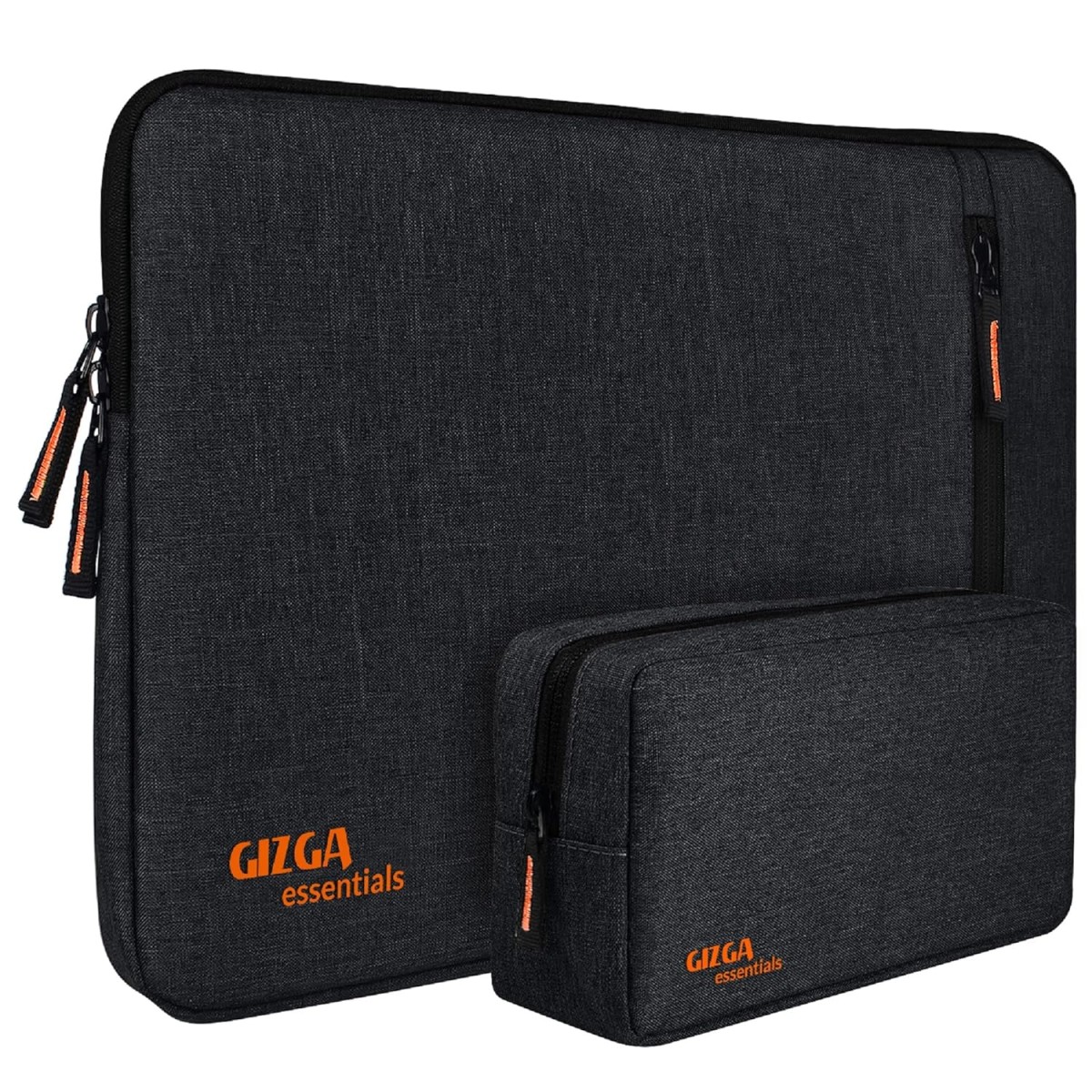 Gizga Essentials 15.6 Inch Laptop Sleeve Case Cover Bag with Extra Pouch & Front Pocket | Slim & Water-Resistant Nylon Fabric with Shockproof Foam Padding, Soft Lining & Premium Zipper Closure (Black)