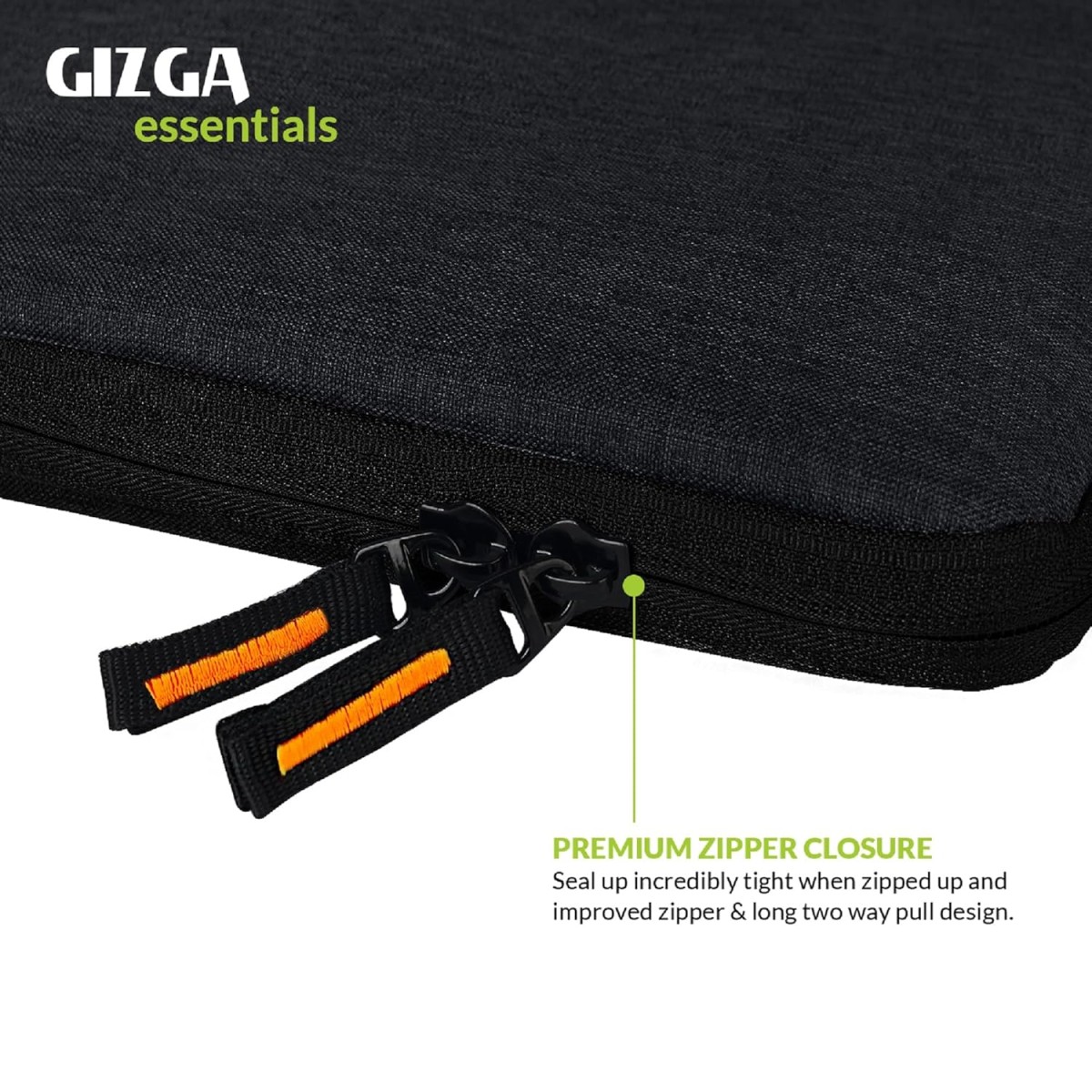 Gizga Essentials 15.6 Inch Laptop Sleeve Case Cover Bag with Extra Pouch & Front Pocket | Slim & Water-Resistant Nylon Fabric with Shockproof Foam Padding, Soft Lining & Premium Zipper Closure (Black)