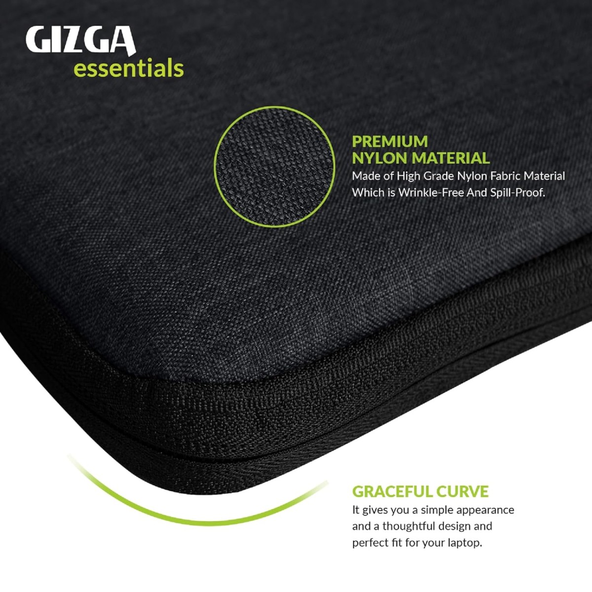 Gizga Essentials 15.6 Inch Laptop Sleeve Case Cover Bag with Extra Pouch & Front Pocket | Slim & Water-Resistant Nylon Fabric with Shockproof Foam Padding, Soft Lining & Premium Zipper Closure (Black)