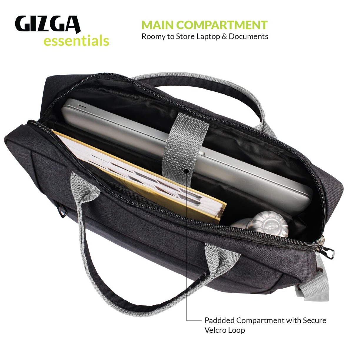 Gizga Essentials Laptop Messenger Bag with Shoulder Strap & Accessories Pocket, Handle Sleeve Case Cover for 13.3 Inch Laptop Notebook Black