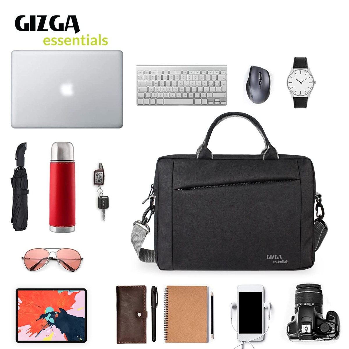 Gizga Essentials Laptop Messenger Bag with Shoulder Strap & Accessories Pocket, Handle Sleeve Case Cover for 13.3 Inch Laptop Notebook Black