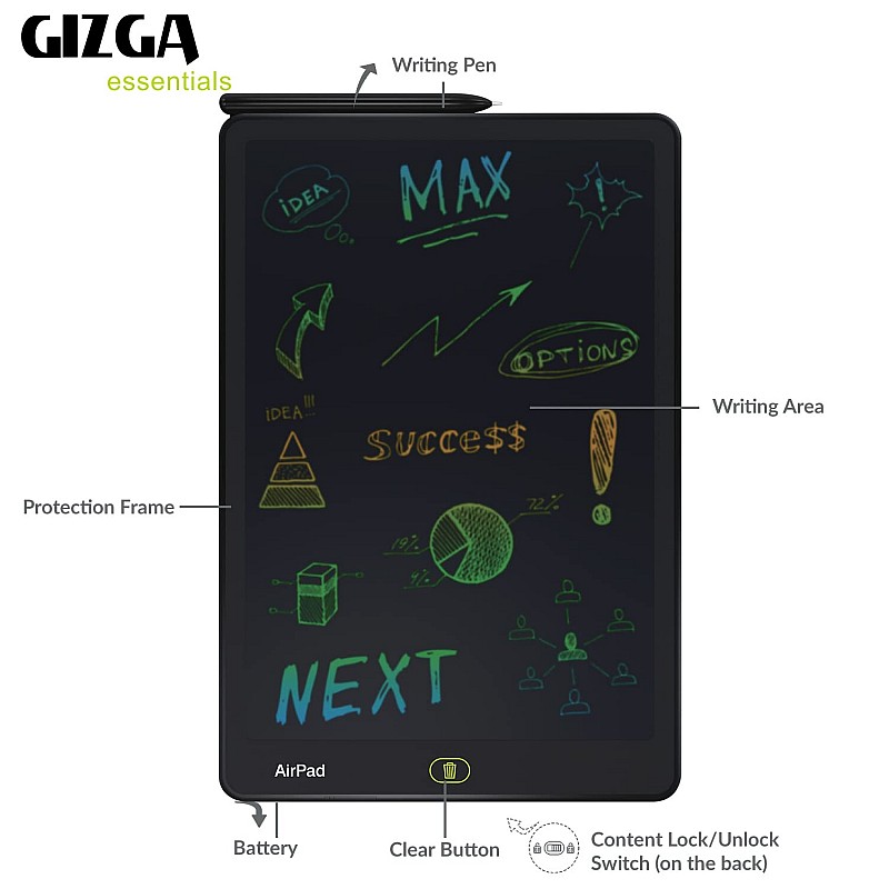 Gizga Essentials Magic Slate Digital LCD Writing Tablet with Stylus Pen & 16-Inch Screen