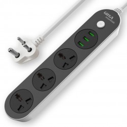 Gizga Essentials Power Extension Board 3 USB 3.1A Auto-Max Ports, 3 Universal Thermal Trip Electrical Multi Plug Sockets Black