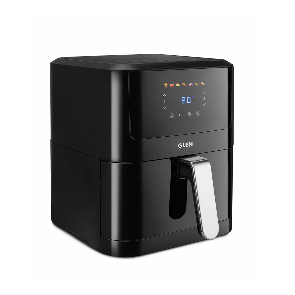Glen Digital Air Fryer, 6 Litre, 1500W Airfryer with 7 Pre-Set Functions, Auto Sleep, Digital Controls, Timer & Temperature Control, Bake, Fry, Roast & Grill with Less Oil, Large Black (SA-3042DBL)