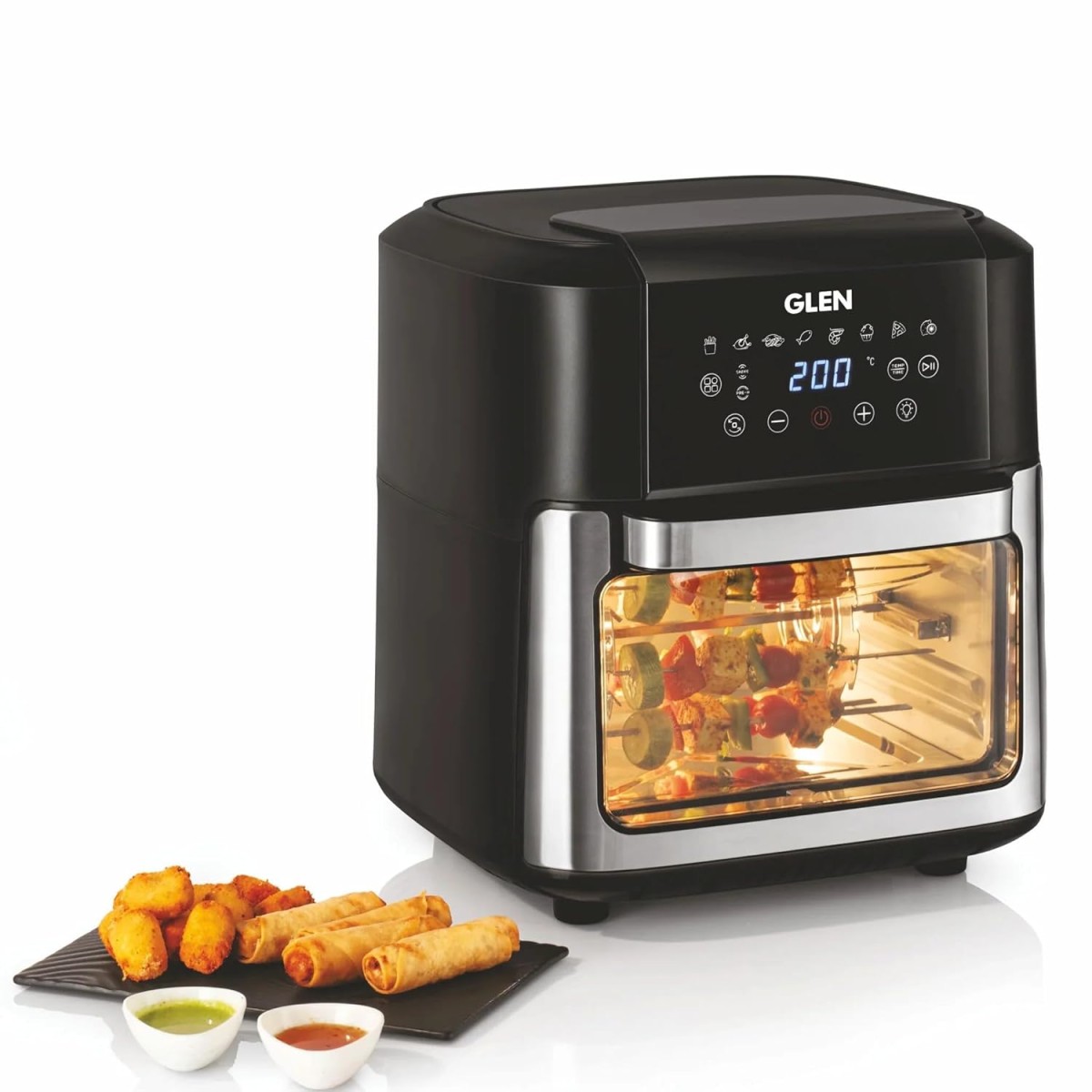 Glen Digital Air Fryer, 6 Litre, 1500W Airfryer with 7 Pre-Set Functions, Auto Sleep, Digital Controls, Timer & Temperature Control, Bake, Fry, Roast & Grill with Less Oil, Large Black (SA-3042DBL)
