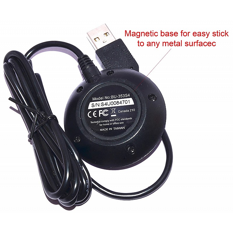 GlobalSat BU-353S4 Cable USB GPS Receiver Module with USB interface G Mouse Magnetic (SiRF Star IV) Aadhar Card